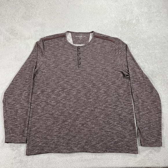 John Varvatos Luxe Shirt Men XL Brown Henley Long Sleeve Tee Stretch Lightweight - Picture 1 of 8